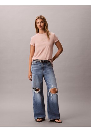 Camiseta Beige Clásica Con Monograma Metalizado Calvin Klein