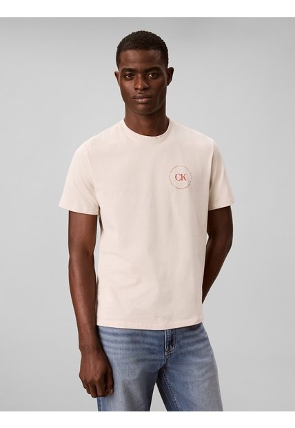 Camiseta Beige Con Gráfico De Logo Circular Calvin Klein