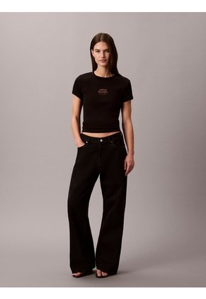 Camiseta Negra Ajustada De Canalé Calvin Klein