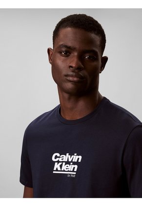 Camiseta Azul Con Logo Gráfico Calvin Klein