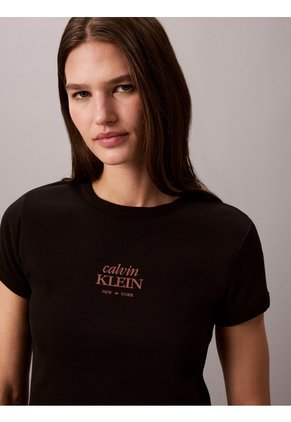Camiseta Negra Ajustada De Canalé Calvin Klein