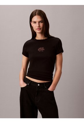 Camiseta Negra Ajustada De Canalé Calvin Klein