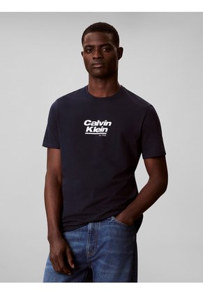 Camiseta Azul Con Logo Gráfico Calvin Klein