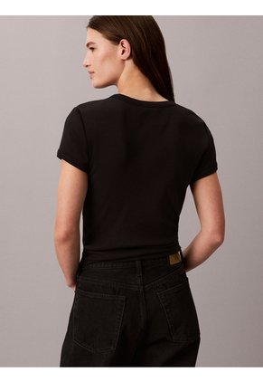 Camiseta Negra Ajustada De Canalé Calvin Klein