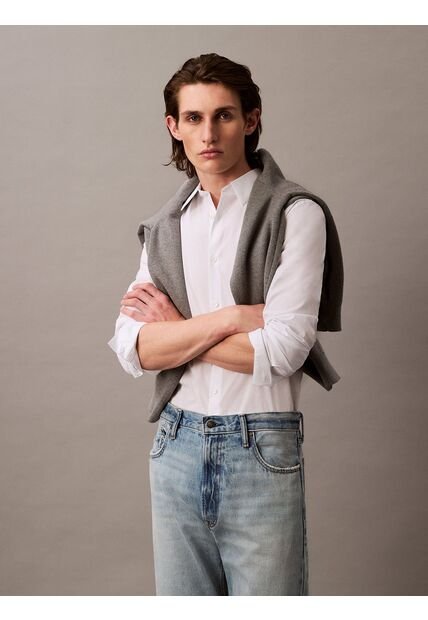 Camisa Blanca Slim Fit Elástica De Manga Larga Calvin Klein