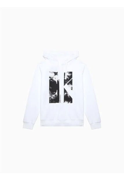 Buzo Blanco Con Capota Y Estampado De Monograma Calvin Klein