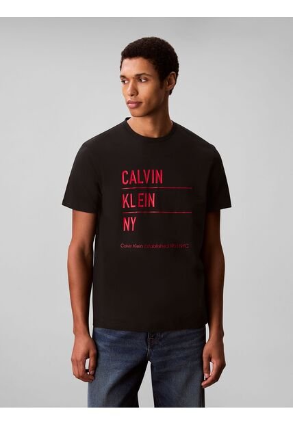 Camiseta Negra Con Estampado Gráfico De New York Calvin Klein