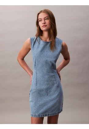 Vestido Azul De Mangas Casquillo Con Espalda Descubierta Calvin Klein