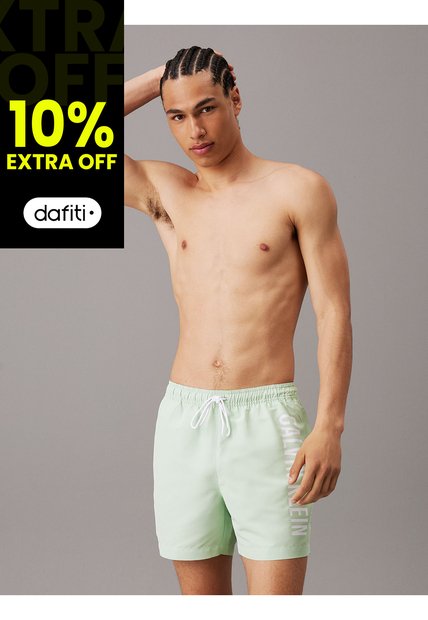 Bermuda De Baño Verde De Largo Medio Con Cordón - Intense Power Calvin Klein