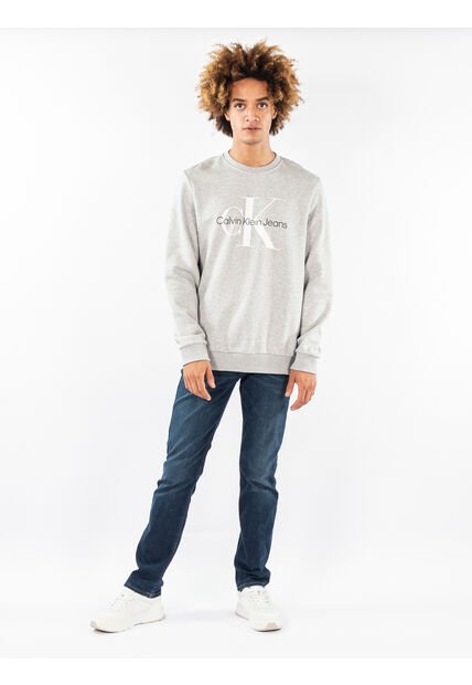 Suéter Gris De Cuello Redondo Con  Monograma Calvin Klein