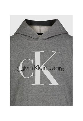 Buzo Gris Con Gorro Y Monograma Para Niño Calvin Klein