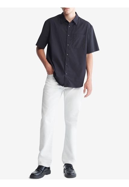 Camisa Negro Sencilla Y Solida Con Logo Para Hombre Calvin Klein