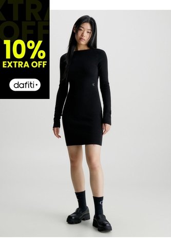 Vestido Con Espalda Abierta De Punto Algodón Mujer Negro Calvin Klein Calvin Klein