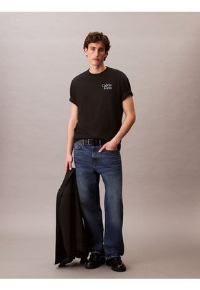 Camiseta Negra Holgada Con Logo Gráfico Con Letras Calvin Klein