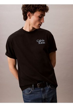 Camiseta Negra Holgada Con Logo Gráfico Con Letras Calvin Klein