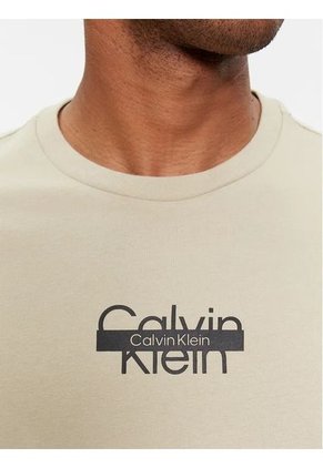 Camiseta Beige De Algodón Con Logotipo Para Hombre Calvin Klein