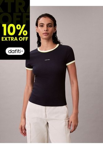 Camiseta Azul Baby Fit De Manga Corta En Canalé Calvin Klein Calvin Klein