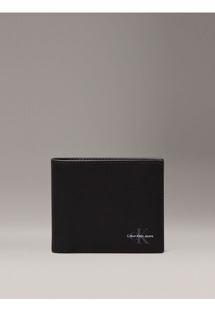 Billetera Negra Mono Logo Bifold De Cuero Calvin Klein