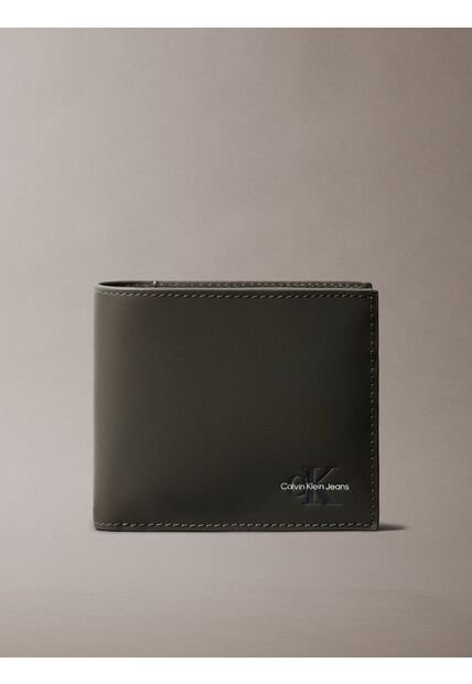 Billetera Gris Mono Logo Bifold De Cuero Calvin Klein