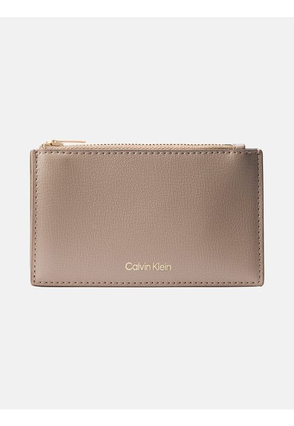 Tarjetero Beige Con Cremallera Y Logo En Lámina Metálica Calvin Klein