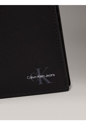 Billetera Negra Mono Logo Bifold De Cuero Calvin Klein
