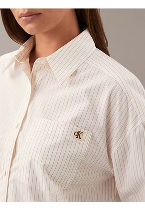 Camisa Beige Manga Larga Cropped De Algodón Calvin Klein