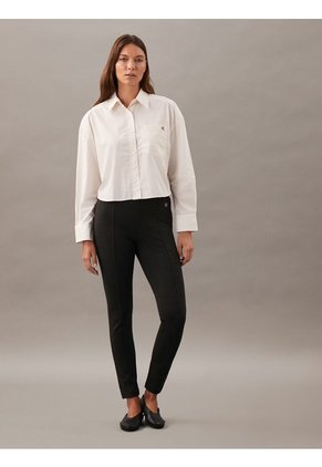 Camisa Beige Manga Larga Cropped De Algodón Calvin Klein