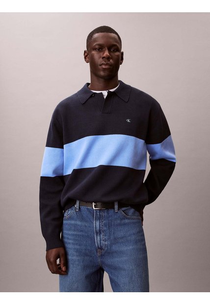 Saco Azul Tipo Polo A Rayas Calvin Klein