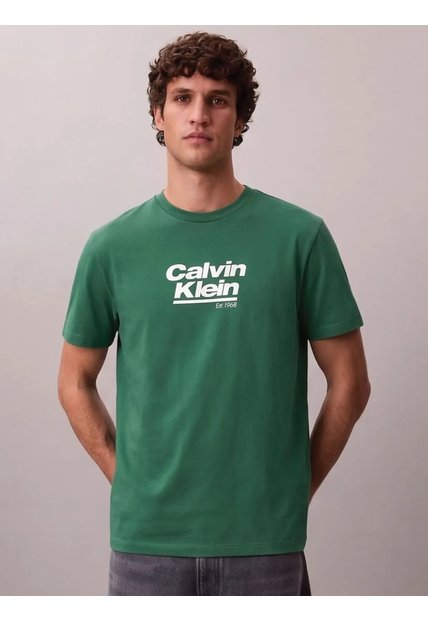 Camiseta Verde Con Logo Gráfico Calvin Klein