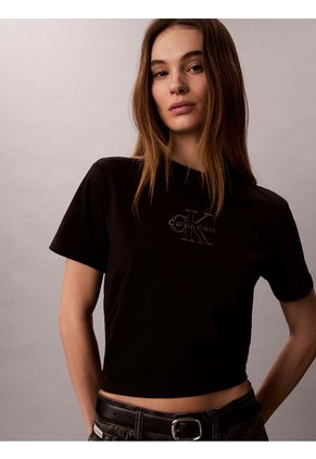 Camiseta Negra Clásica Con Monograma Metalizado Calvin Klein