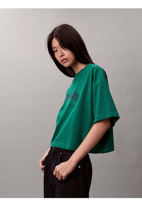 Camiseta Verde Cropped Con Logo Calvin Klein