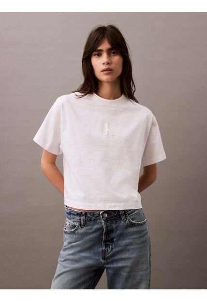 Camiseta Blanca Cropped Con Monograma Calvin Klein