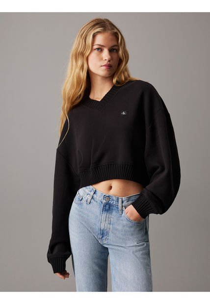 Saco Negro Cropped Con Cuello En V Calvin Klein