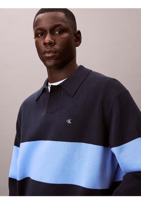 Saco Azul Tipo Polo A Rayas Calvin Klein