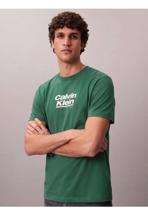 Camiseta Verde Con Logo Gráfico Calvin Klein