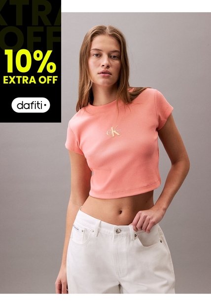 Camiseta Beige Ajustada Con Monograma Calvin Klein