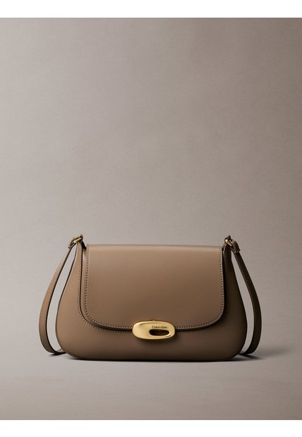 Bolso Beige Cruzado Mediano Con Solapa Calvin Klein