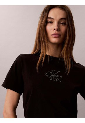 Camiseta Negra Clásica Con Monograma Metalizado Calvin Klein