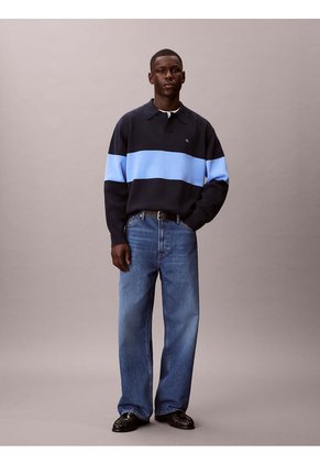 Saco Azul Tipo Polo A Rayas Calvin Klein