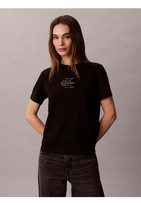 Camiseta Negra Clásica Con Monograma Metalizado Calvin Klein