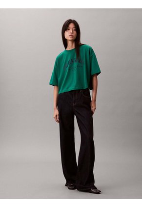 Camiseta Verde Cropped Con Logo Calvin Klein