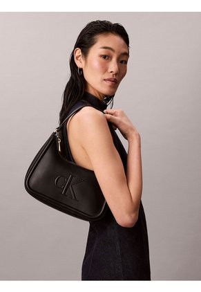 Bolso Negro De Hombro Con Logo Monograma Grabado Calvin Klein