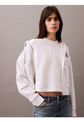 Camiseta Blanca Cropped Con Monograma Calvin Klein