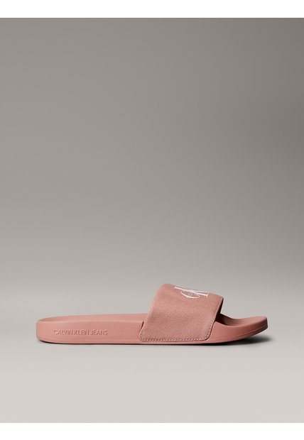 Sandalias Rosa Slide Con Monograma Calvin Klein