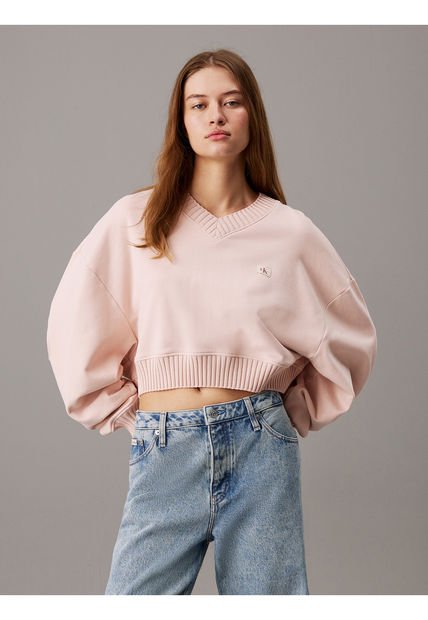 Saco Rosado Cropped Con Cuello En V Calvin Klein