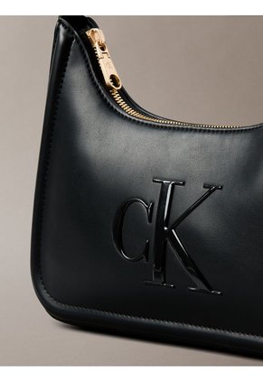 Bolso Negro De Hombro Con Logo Monograma Grabado Calvin Klein