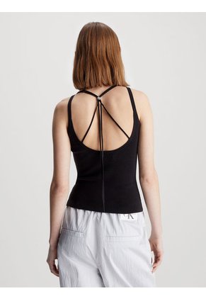 Camiseta Negra Tejido Slim De Canalé Con Espalda Anudada Calvin Klein
