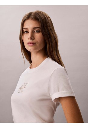 Camiseta Blanca Clásica Con Monograma Metalizado Calvin Klein