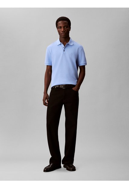 Polo Azul Con Sutiles Rayas Tonales Calvin Klein