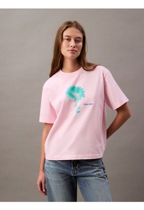 Camiseta Rosada Boxy Con Gráfico Floral Calvin Klein